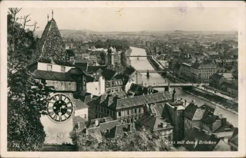 Ansichtskarte Graz Stadt mit den 3 Brücken Fotomontage Fotokunst 1950