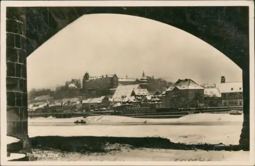 Ansichtskarte Pirna Durchblick auf die Stadt Winter 1931