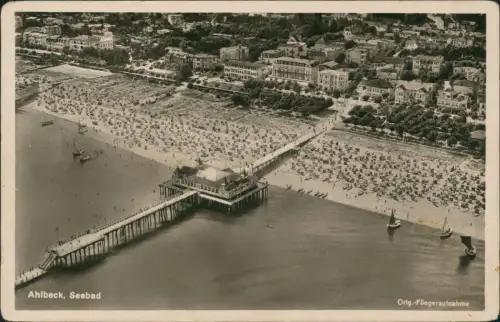Ansichtskarte Ahlbeck (Usedom) Luftbild Fliegeraufnahme Seebrücke Hotels 1936