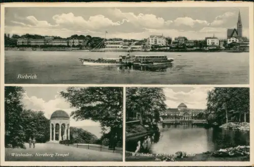 Ansichtskarte Biebrich-Wiesbaden 3 Bild Stadt Dampfer, Neroberg 1932