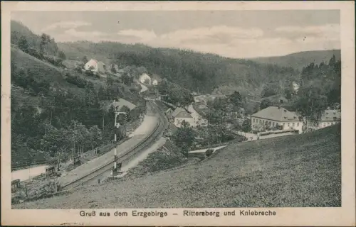 Rittersberg Marienberg im Erzgebirge und Kniebreche Bahnübergang 1918 Bahnpost