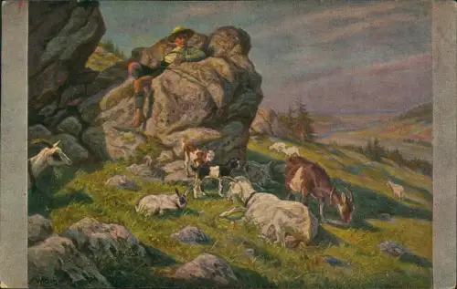 Ansichtskarte  Künstlerkarte Wilhelm Schacht Ziegenhirte 1927