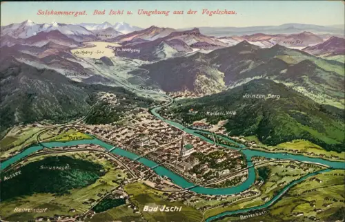 Ansichtskarte Bad Ischl Umgebung aus der Vogelschau. 1911