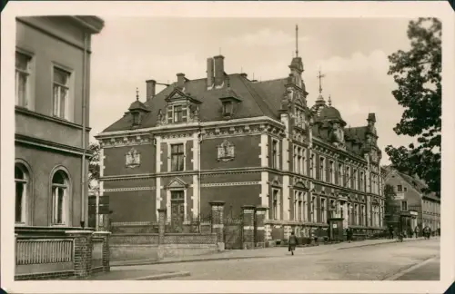 Ansichtskarte Wurzen Straßenpartie am Postamt 1957