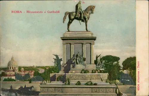 Cartolina Rom Roma Monumento a Garibaldi im Hintergrund Petersdom 1906