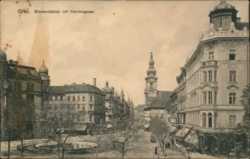 Ansichtskarte Graz Bismarckplatz mit Herrengasse 1919