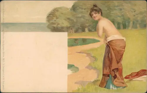 Ansichtskarte  schöne Frau am See Künstlerkarte Erotik 1907