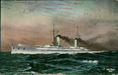 M. Turbinenlinienschiff Kaiser Meilenfahrt bei Haffkrug Marine Schiff 1914