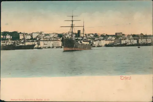Cartolina Triest Trieste Stadt Hafen Dampfer 1908