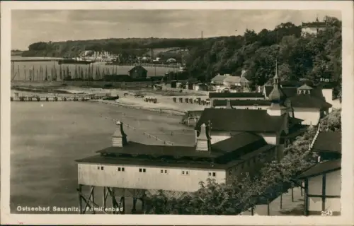 Ansichtskarte Sassnitz Rügen Familienbad Stadt Hafen 1930