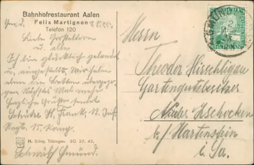 Ansichtskarte Aalen Straßenpartie am Rathaus 1925