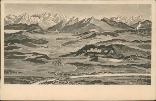 Ansichtskarte Jodbad Sulzbrunn Landkarten AK  Vogelschau 1916   Kempten Allgäu