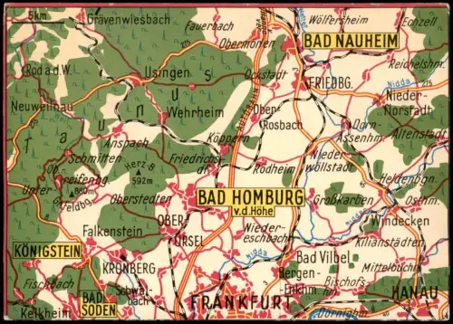 Bad Homburg vor der Höhe Illustrierte Landkarte Taunus und Wetterau 1980