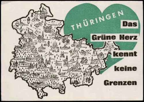 .Thüringen Illustrierte Landkarte Thüringen - Das Grüne Herz 1978