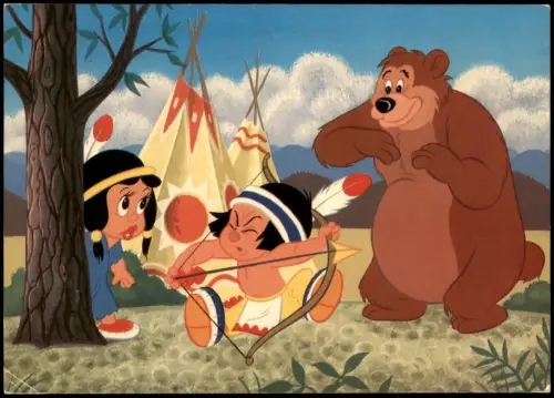 Ansichtskarte  Walt Disney: Klein Adlerauge mit Bär und Tipis 1974