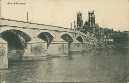 CPA Moselbrück Pont-à-Mousson Stadt Brücke 1915  gel. div. Feldpoststempel