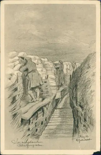 Künstlerkarte - Militär Im Schützengraben 1916  gel. Feldpoststempel