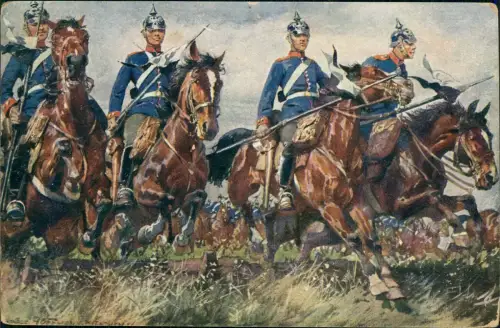 Ansichtskarte  Künstlerkarte - Militär Soldaten zu Pferde 1912