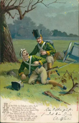 Ansichtskarte  Künstlerkarte - Militär Steinzeichnung Soldaten im Felde 1912