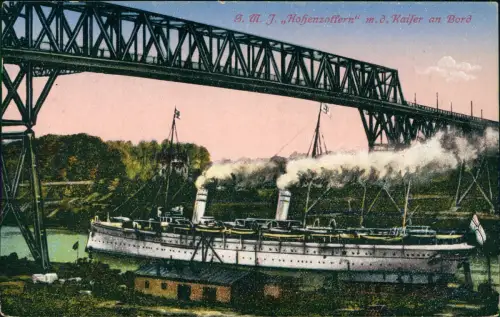 Ansichtskarte  S.M.J. Hohenzoffern m.d. Kaiser an Bord Dampfer 1914