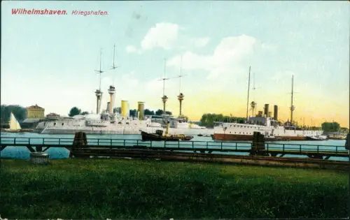 Ansichtskarte Wilhelmshaven Kriegshafen Kriegsschiffe 1914