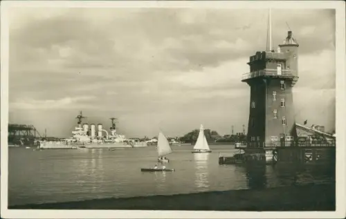 Ansichtskarte Kiel Am Signalturm - Kriegsschiff - Fotokarte 1932