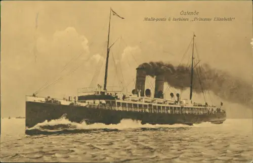 Ostende Oostende Malle-poste turbines Princesse Elisabeth Dampfer 1915 Feldpost