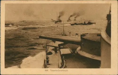 Postkarte Kriegsschiff Torpedo Durchbruch 1917 Feldpoststempel Kaiserl. Marine