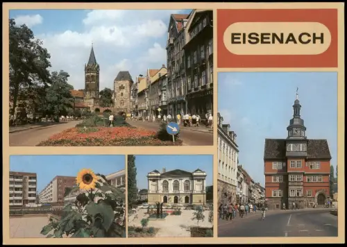 Eisenach MB mit Nikolaitor, Wohngebiet Nord, Landestheater und Rathaus 1989