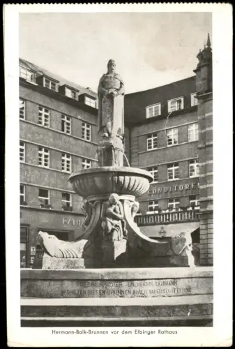 Postcard Elbing Elbląg Hermann-Balk-Brunnen vor dem Rathaus 1954