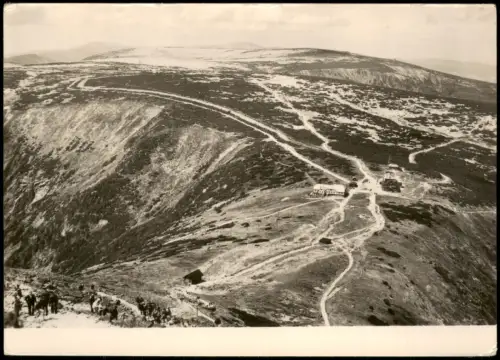 Krummhübel Karpacz Blick von der Schneekoppe zur Riesengrundbaude 1957