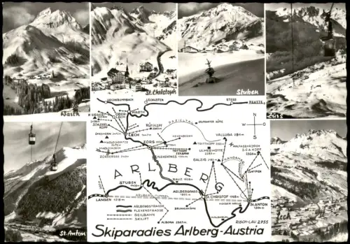 St. Anton am Arlberg Skiparadies Mehrbildkarte mit Gebietskarte 1960