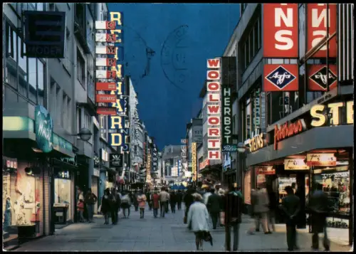 Ansichtskarte Köln Hohe Straße bei Nacht 1987