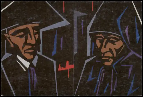 Schwälmer Paar - Holzschnitt von Vincent Burek, Neu-Anspach 1975