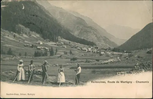 CPA Chamonix-Mont-Blanc Vallorcines, Route de Martigny Bauern 1921