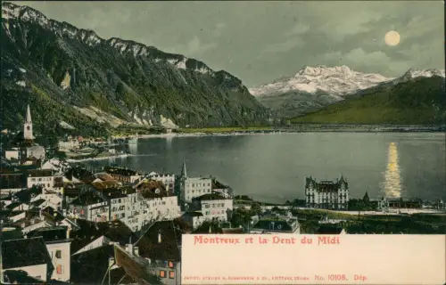 Ansichtskarte Montreux (Muchtern) Stadt bei Mondschein - Dent du Midi 1905