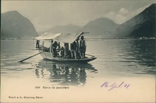 Ansichtskarte .Schweiz Barca da pescatore Boot auf dem See 1902