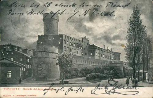 Cartolina Trient Trento Catello bei Mondschein 1905