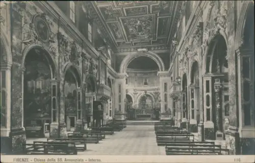 Cartolina Florenz Firenze Chiesa della SS. Annunziata - Interno. 1915