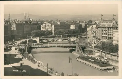 Ansichtskarte Wien I. Kai mit Flussbadeanstalt - Fotokarte 1934