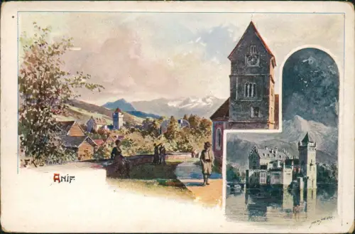 Ansichtskarte Salzburg Schloß und Stadt 2 Bild Künstlerkarte 1908
