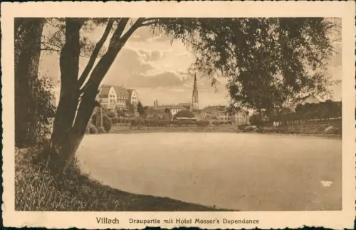 Ansichtskarte Villach Draupartie mit Hotel Mosser's Dependance 1916