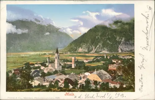 Cartolina Mals (Vinschgau) Malles Venosta Stadtblick 1908  Südtirol