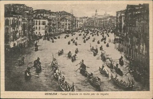 Cartolina Venedig Venezia Canal Grande in festa per la regata 1930