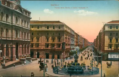 Cartolina Neapel Napoli Piazza della Borsa e Corso Umberto 10 1913