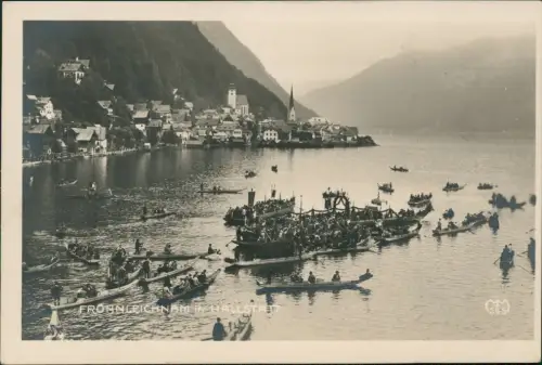 Ansichtskarte Hallstatt Frohnleichnam Boote auf dem See 1932