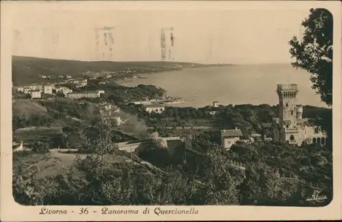 Cartolina Livorno Ligorno Panorama di Quercianella 1931