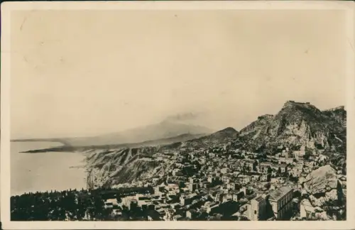Cartolina Taormina Stadt mit Etna - Fotokarte 1930