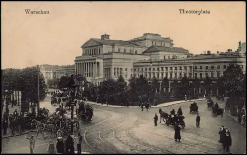 Postcard Warschau Warszawa Theater-Platz Plac Teatralny - Kutschen 1918