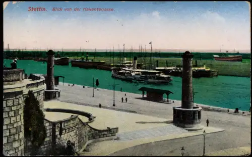 Postcard Stettin Szczecin Blick von der Hakenterrasse. Dampfer 1915 Feldpost